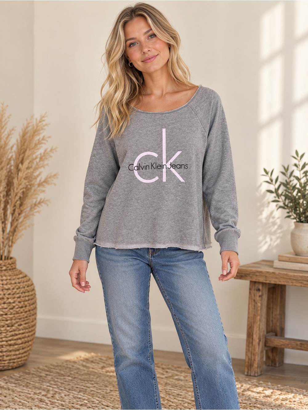 Calvin Klein Jeans Gray Pullover with Logo